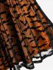 Robe D'Halloween Evasée Ajustée Nouée en Dentelle Motif de Chauve-souris de Grande Taille - Orange S | US 8