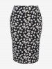 Jupe Moulante Mi-Longue à Imprimé Marguerite de Grande Taille - Noir 1X | US 14-16