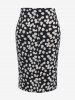 Jupe Moulante Mi-Longue à Imprimé Marguerite de Grande Taille - Noir 1X | US 14-16
