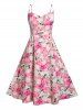 Robe Mi-Longue Curve Cottagecore à Imprimé Fleurie à Fente Haute de Grande Taille - Rose  5X