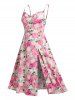 Robe Mi-Longue Curve Cottagecore à Imprimé Fleurie à Fente Haute de Grande Taille - Rose  5X