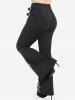 Plus Size Buckled Lace Panel Pull On Bell Bottom Pants -  