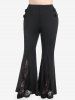Plus Size Buckled Lace Panel Pull On Bell Bottom Pants -  