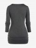 Plus Size Two Tone Cutout Buckle Draped Ruched Long Sleeves Tee -  