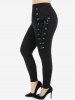 Plus Size Lace Up Metals Pull On Skinny Pants -  