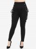 Plus Size Lace Up Metals Pull On Skinny Pants -  