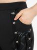 Plus Size Lace Up Metals Pull On Skinny Pants -  