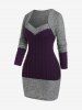 Plus Size Sweetheart Neck Two Tone Cable Knit Sweater Dress -  