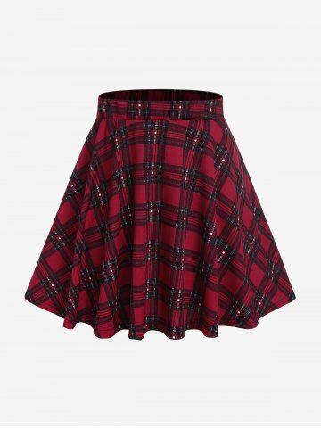 Plus Size Plaid Skater Skirt - RED - 3X | US 22-24