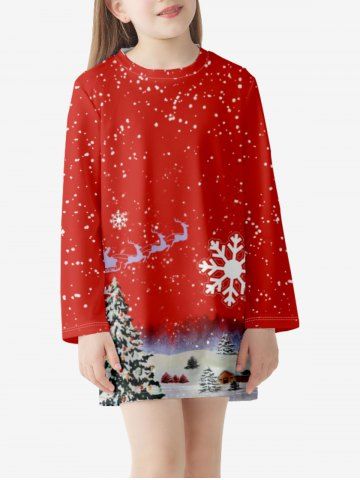 Kids Christmas Snowflake Elk Print Long Sleeve Tee Dress