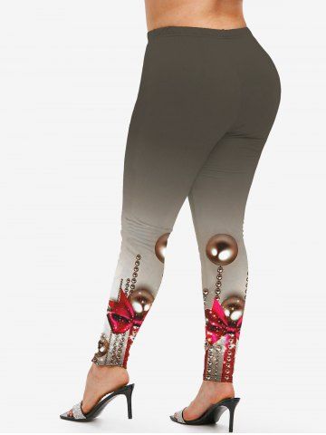 Plus Size Christmas Balls Bowknot Printed Ombre Leggings