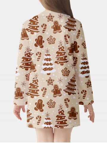 Kids Christmas Tree Snowflake Print Long Sleeve Tee Dress