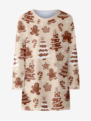 Kids Christmas Tree Snowflake Print Long Sleeve Tee Dress