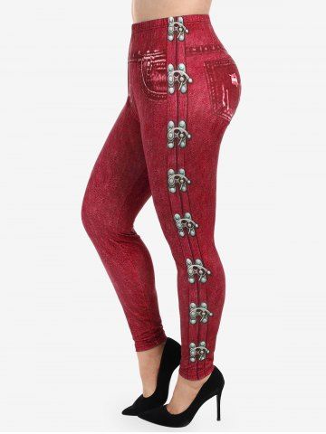 Gothic 3D Jeans Chains Lace Printed Tee and Flocking Lined Leggings Outfit