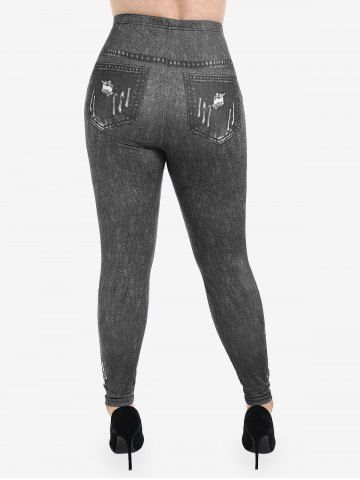 Plus Size 3D Printed Skinny Flocking Lined Leggings