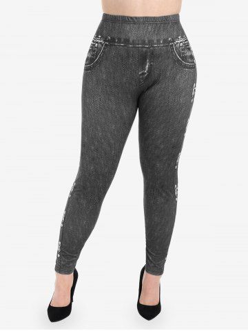 Plus Size 3D Printed Skinny Flocking Lined Leggings