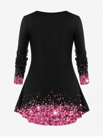 Plus Size 3D Sparkles Glitters Bowknot Printed Long Sleeves Tee