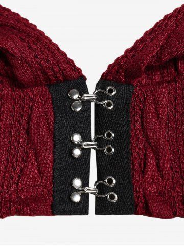 Plus Size Lace Trim Ruched Camisole and Hooded Cable Knit Hook and Eye Shrug Top Set