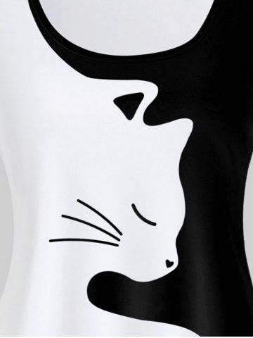 Plus Size Cat Pattern Two Tone Long Sleeves Tee
