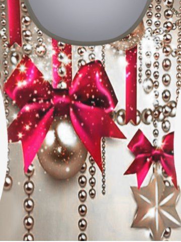 Plus Size Christmas Balls Bowknot Printed Long Sleeves Ombre Tee