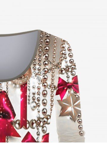 Plus Size Christmas Balls Bowknot Printed Long Sleeves Ombre Tee