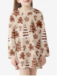 Kids Christmas Tree Snowflake Print Long Sleeve Tee Dress -  