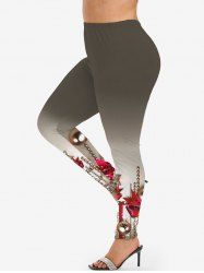 Plus Size Christmas Balls Bowknot Printed Ombre Leggings -  