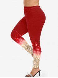 Plus Size Sparkle Print Skinny Christmas Leggings -  