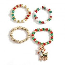 4 Pièces Anneau de Noël Perlé Cerf - Multi 