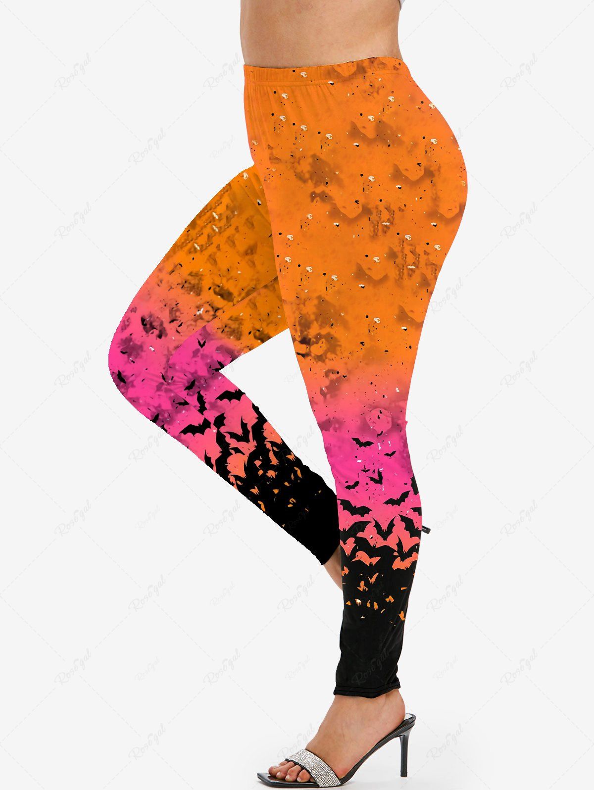 Legging Ombré à Imprimé Chauve-Souris Grande Taille Orange 1x | US 14-16