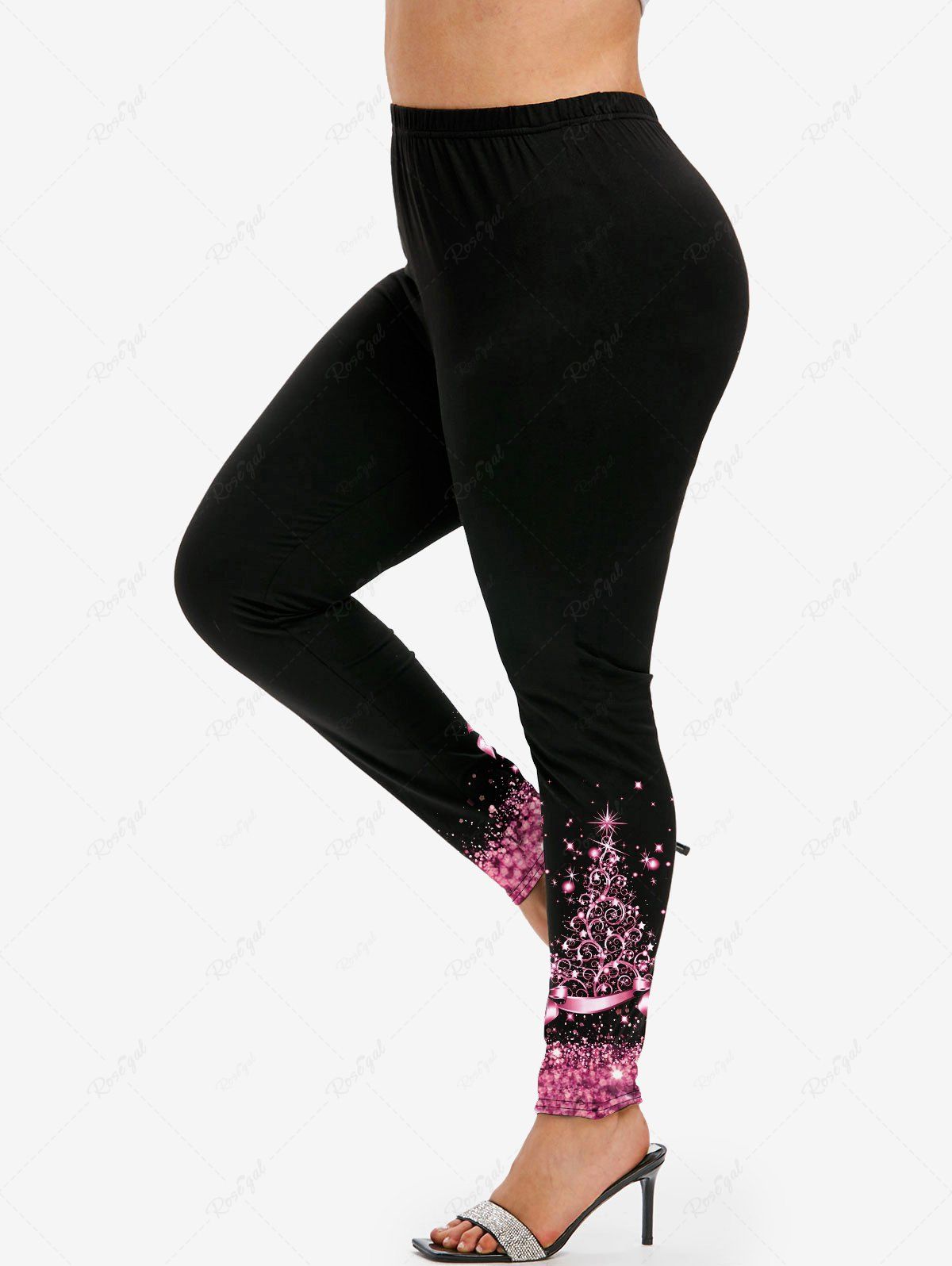 Shop Plus Size 3D Sparkles Glitters Bowknot Printed Skinny Leggings  