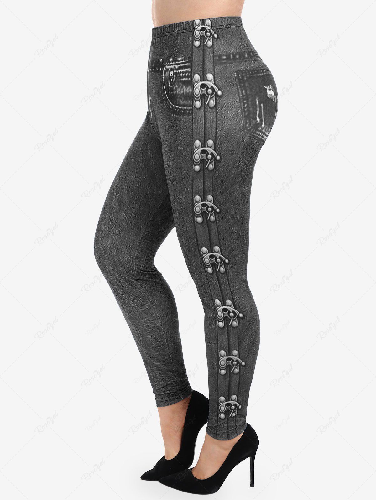 Fashion Plus Size 3D Printed Skinny Flocking Lined Leggings  