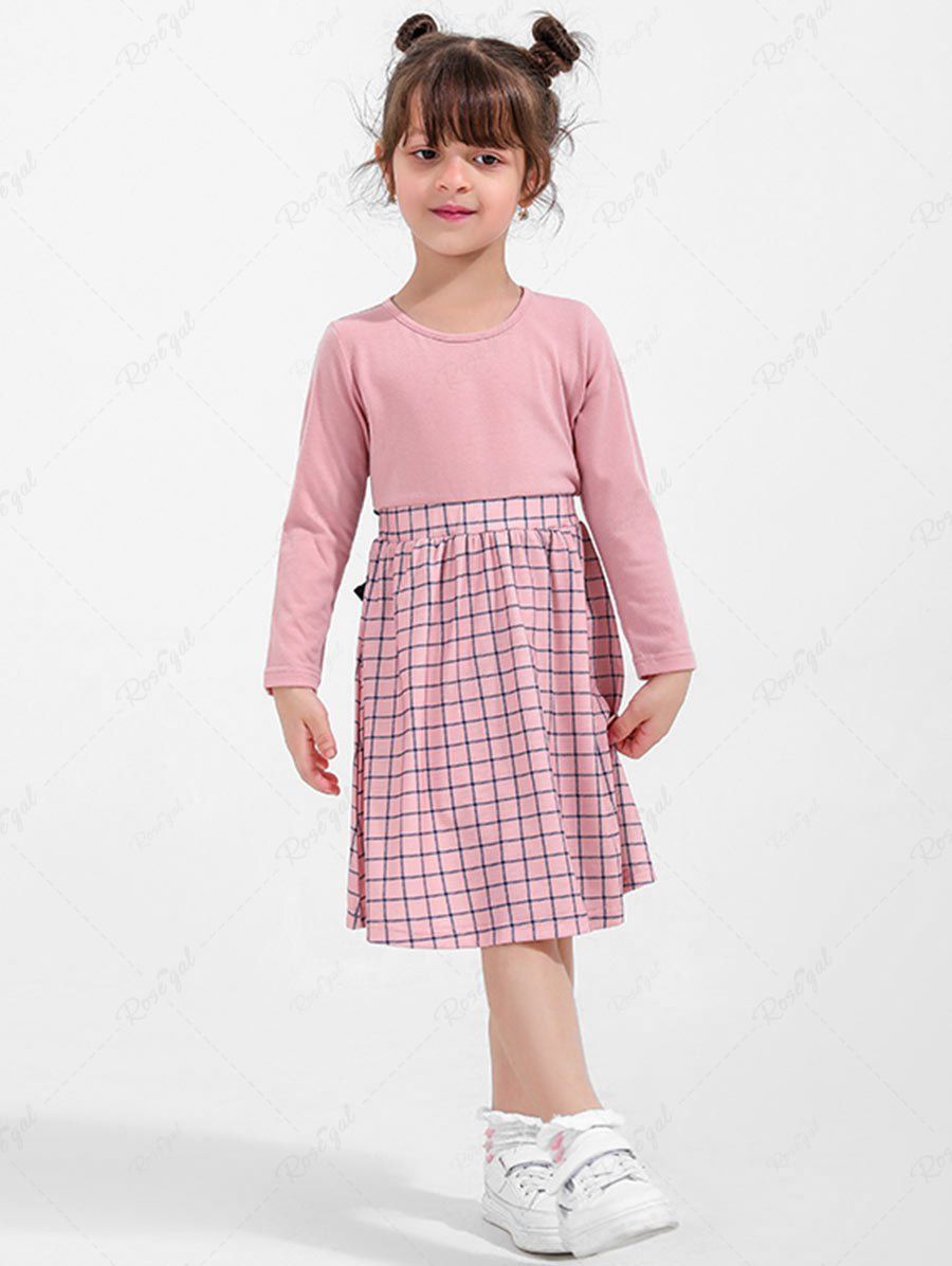 New Kid Girls Plaid Long Sleeves A Line Dress with Bowknot  