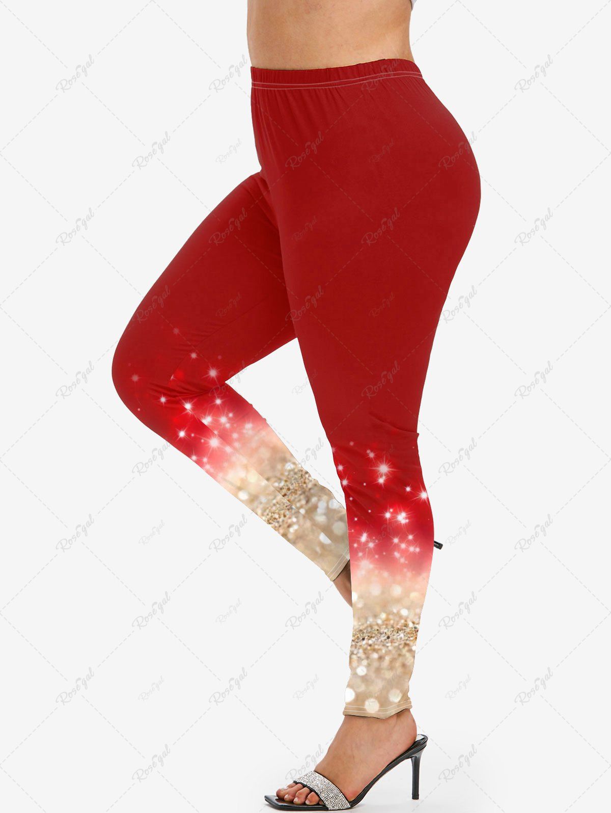 Legging de Noël Moulant à Imprimé Brillant de Grande Taille Rouge 3X | US 22-24