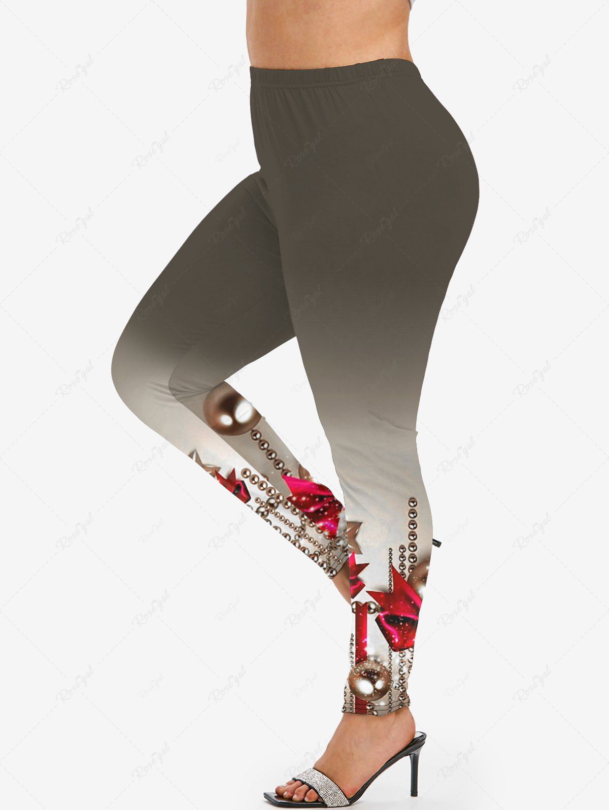 Legging Ombré à Imprimé Boules et Nœud Papillon de Noël Grande Taille Gris 2x | US 18-20