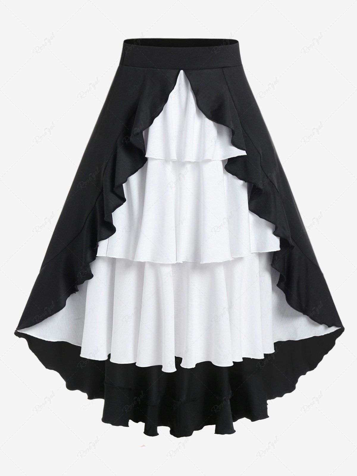 Unique Gothic High Low Flounce Two Tone Midi Layered Skirt  