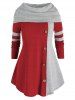 Plus Size Hooded Bicolor Two Tone Cowl Front Sweater -  