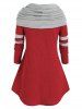 Plus Size Hooded Bicolor Two Tone Cowl Front Sweater -  