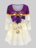 Plus Size Christmas Tree Bowknot Ball Print T-shirt and Leggings Outfits -  