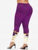 Plus Size Christmas Tree Bowknot Ball Print T-shirt and Leggings Outfits -  