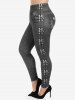 Gothic 3D Jeans Chains Lace Printed Tee and Flocking Lined Leggings Outfit -  