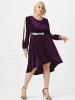Plus Size&Curve Split Sleeve Sequins Velvet High Low Dress -  