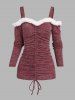 Faux Fur Cinched Cold Shoulder Long Sleeve Knitwear -  