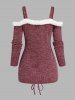 Faux Fur Cinched Cold Shoulder Long Sleeve Knitwear -  