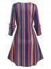 Vertical Striped Print Long Sleeve A Line Mini Dress -  