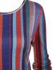 Vertical Striped Print Long Sleeve A Line Mini Dress -  
