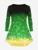 Plus Size 3D Sparkles Christmas Tree Printed Ombre Long Sleeves Tee -  