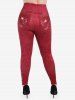 Plus Size 3D Printed Skinny Flocking Lined Leggings -  