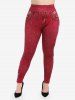 Plus Size 3D Printed Skinny Flocking Lined Leggings -  