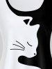 Plus Size Cat Pattern Two Tone Long Sleeves Tee -  